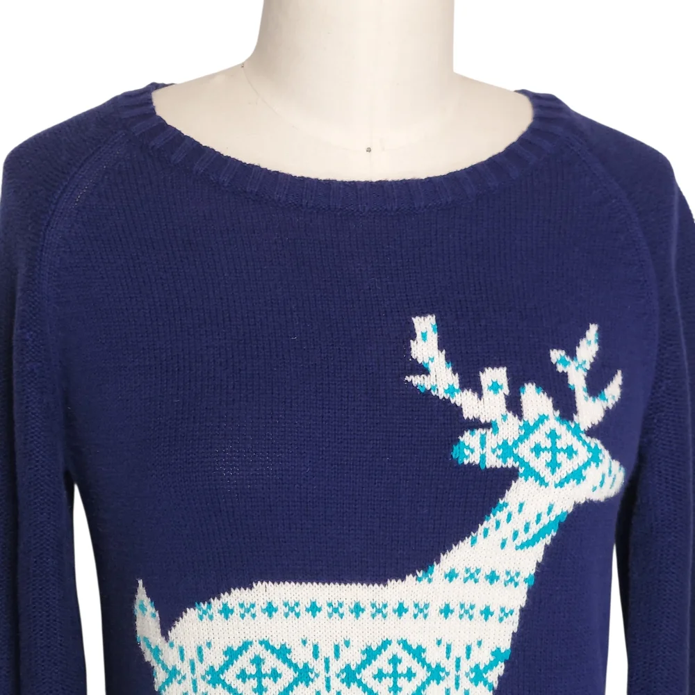 Old Navy Navy Blue Sweater with White & Light Blue Reindeer